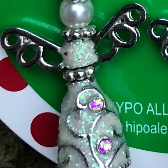 Iridescent-Sparkle Snow Angel Faux-Pearl Dangle Earrings - Picture 2 of 5